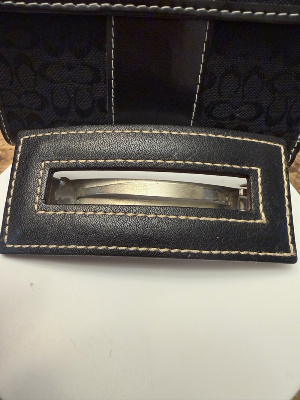SOLD ‼️‼️Coach Signature Jacquard Tri-fold Wallet with Coach Leather Barrette - Picture 3 of 16